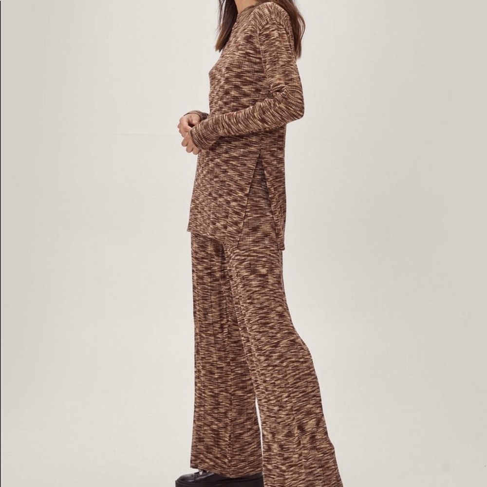 Nasty Gal Knitted Striped Split Side Top And Pants Set